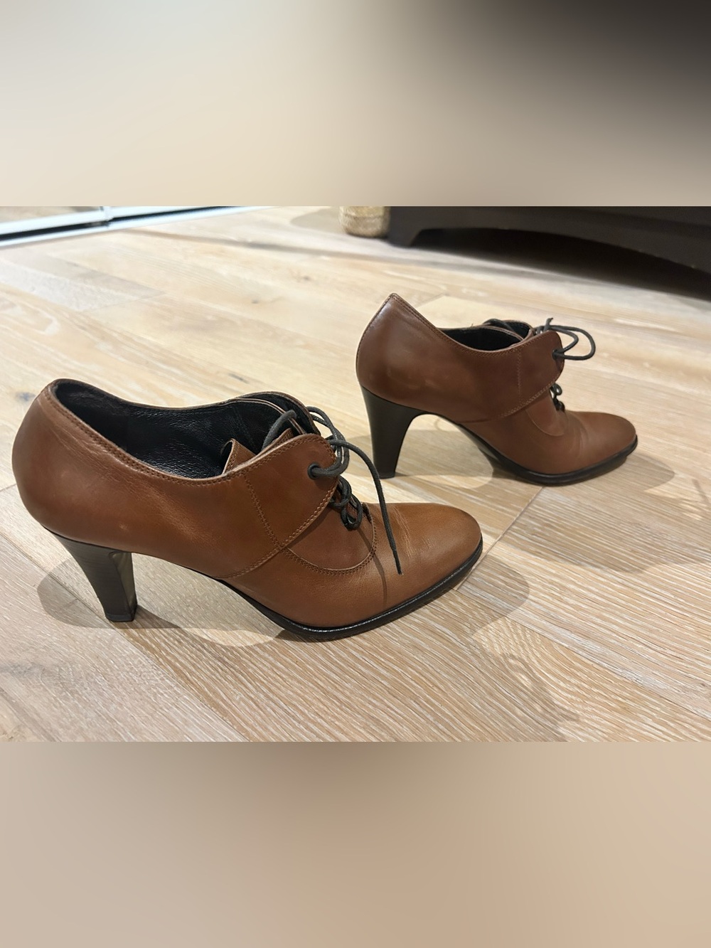 Miss Sixty Brown Leather Lace-Up Heel Oxford